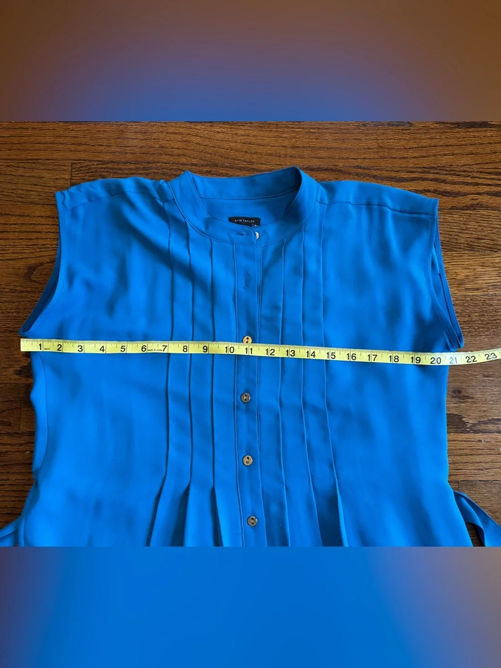 Ann Taylor Blue Shirt Dress Sleeveless Pleated Button Front Belted Lined 6